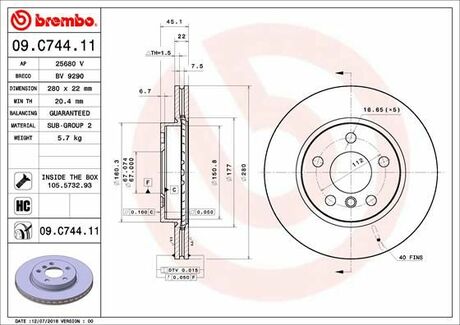 09.C744.11 BREMBO Гальмівний диск