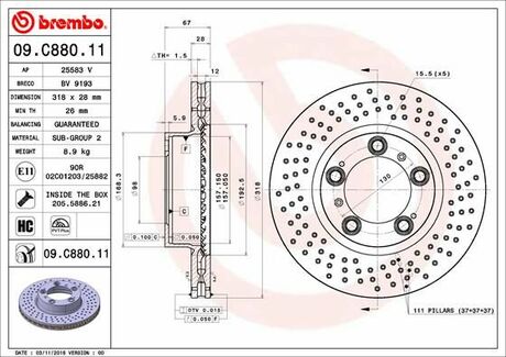 09.C880.11 BREMBO Тормозной диск