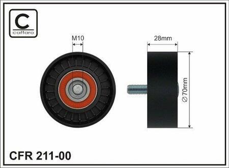 211-00 CAFFARO 70x10x28 plastic Ролик паска приводного Hyundai Accent/ i30/ KIA Magentis/ Sportage 1.5CRDI/2.0CRDI/2.2CRDI 04.01-