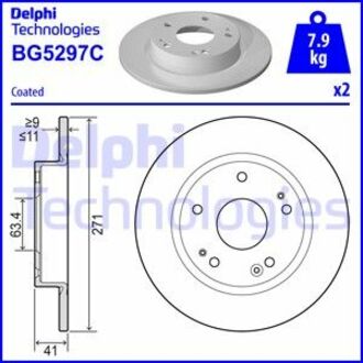 BG5297C Delphi Компл. тормозных дисков (2шт) задняя Левая/Правая FORD FOCUS IV 1.0-2.0D 01.18-