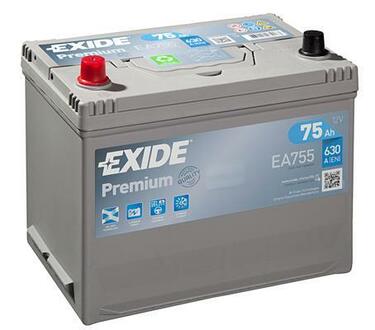 EA755 EXIDE Батарея акумуляторна Exide Premium 12В 75Аг 630А(АЗІЯ) L+ EXIDE EA755 