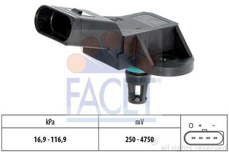10.3226 FACET Датчик тиску повітря Audi A4/A5/A6/A8 / VW Passat 1.8-5.2 TFSI/TDI/FSI/T/i 97->