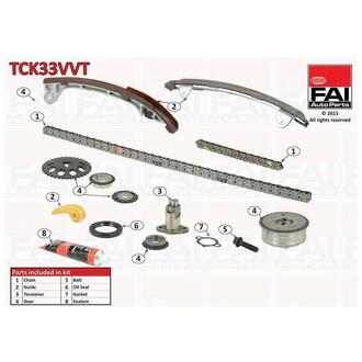 TCK33VVT FAI TOYOTA К-кт цепи ГРМ (2 цепи+ 3 шт. направляющие+ натяжитель +5 шестерен+ сальник + герметик + прокладка + болт) Avensis 2.0 00-