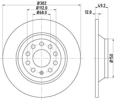 8DD 355 111-181 HELLA VW Диск тормозной задний AUDI A6 2.0i 2.4i 2.7TDI 2.8FSI 3.0i 05- (302*11.7)