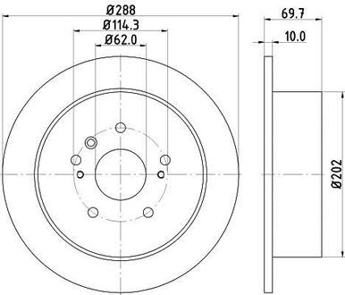 8DD355114-991 HELLA Тормозной диск зад. Lexus RX 03-08 3.0-3.5 (PRO)