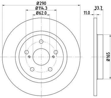 8DD355116-121 HELLA Гальмівний диск зад. Avensis 08- 1.6-2.2 PAGID