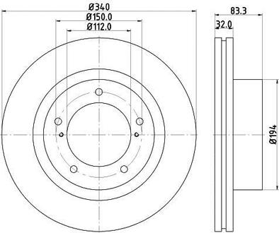8DD355116-551 HELLA Тормозной диск перед. Lexus LX/Cruiser 200 07- 4.4-6.0 (PRO) PAGID