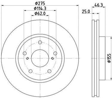 8DD 355 117-361 HELLA Диск гальмівний перед, Toyota Prius/ RAV 4 III 1.8/2.4 05-