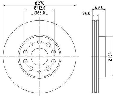 8DD355122-721 HELLA Диск гальмівний передн. вентил. (276mmx24mm) AUDI A3 1.0 TFSI/1.0 TSI/1.2 TFSI/1.2 TSI/1.4 GTE