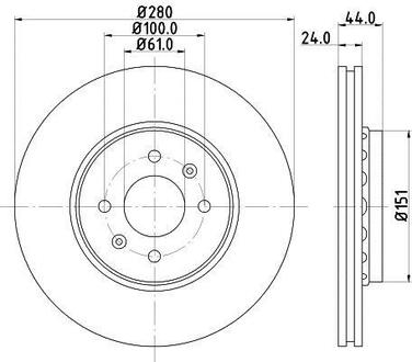 8DD355129-611 HELLA Гальмівний диск перед. Kangoo 1.5/1.9dCi/1.6i 01- (4x4)/Megane II/ScenicII (280x24)