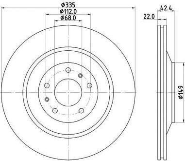 8DD355129-801 HELLA Тормозной диск зад. A8/Phaeton/Coninental 02- 3.0-6.0 (Нз PRO)