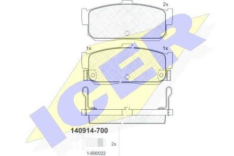 140914-700 ICER Комплект тормозных колодок, дисковый тормоз