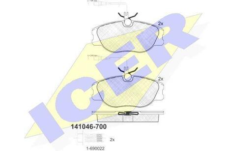 141046-700 ICER Комплект тормозных колодок, дисковый тормоз