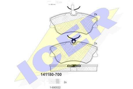 141180-700 ICER Комплект тормозных колодок, дисковый тормоз