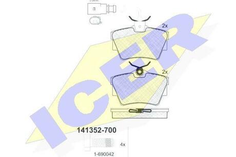 141352-700 ICER Комплект гальмівних колодок (дискових) ICER 141352-700