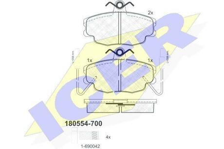180554-700 ICER Комплект тормозных колодок, дисковый тормоз