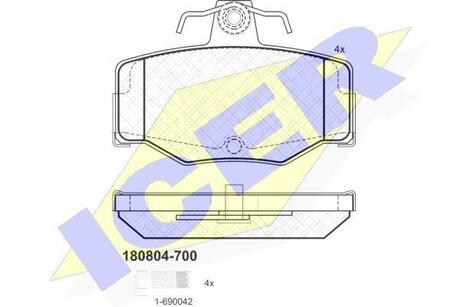 180804-700 ICER Комплект тормозных колодок, дисковый тормоз