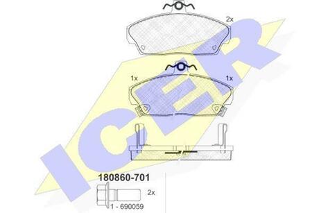 180860-701 ICER Комплект тормозных колодок, дисковый тормоз