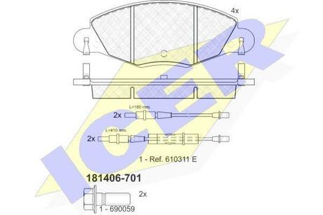 181406-701 ICER Комплект тормозных колодок, дисковый тормоз