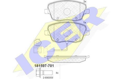 181597-701 ICER Комплект тормозных колодок, дисковый тормоз