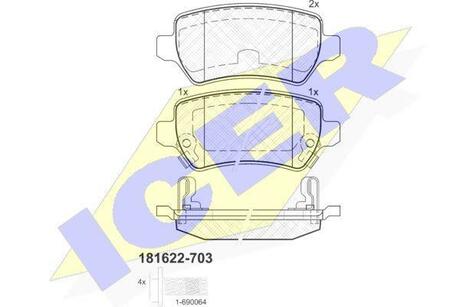181622-703 ICER Комплект тормозных колодок, дисковый тормоз