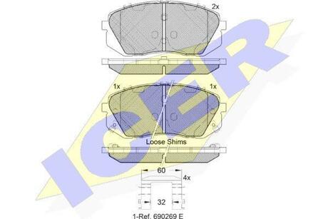 181826-201 ICER Комплект тормозных колодок, дисковый тормоз