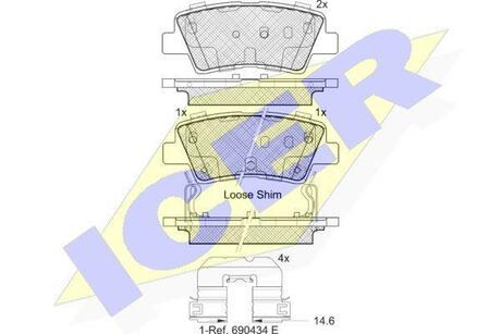 182036-203 ICER Комплект тормозных колодок, дисковый тормоз