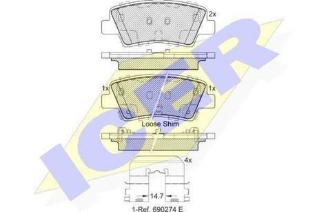 182036 ICER Комплект тормозных колодок, дисковый тормоз