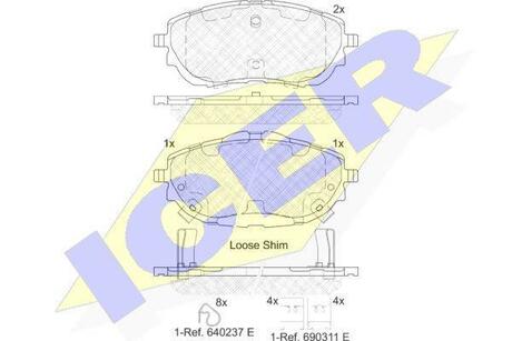182129 ICER Комплект тормозных колодок, дисковый тормоз