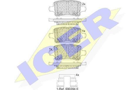 182257 ICER Комплект тормозных колодок, дисковый тормоз