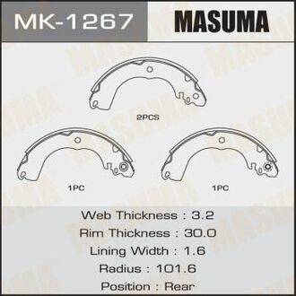 MK1267 MASUMA Колодка тормозная задняя Nissan Tida 1.5, 1.8 (07-) барабанная ()