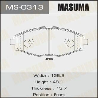 MS0313 MASUMA Колодки тормозные передн CHERY JAGGI 1.3, 1.1 (06-13)/CHERY QQ 1.0, 0.8, 1.1 (03-13)/CHEVROLET LANOS/CHEVROLET MATIZ ()