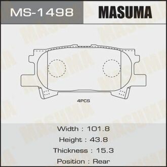 MS1498 MASUMA Колодка тормозная передняя Lexus RX 350 (06-08)/ Toyota Highlander (03-07) ()