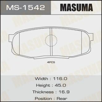 MS1542 MASUMA Колодка тормозная задняя Toyota Land Cruiser (09-), Tundra (07-)