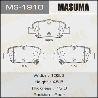 MS1910 MASUMA Колодка тормозная задняя Toyota Auris (06-13), Corolla (06-13)