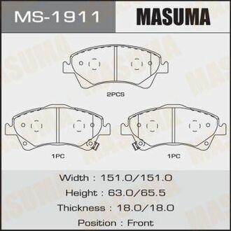 MS1911 MASUMA Колодка тормозная передняя Toyota Auris (06-15), Avensis (08-), Corolla (06-10) ()