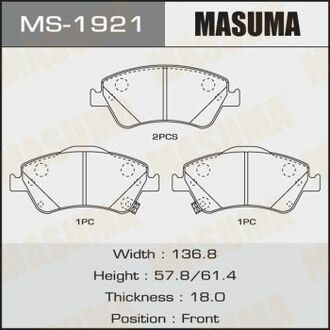 MS1921 MASUMA Колодка тормозная передняя Toyota Auris (08-11), Corolla (08-10) ()