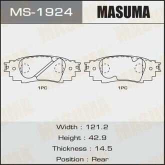 MS1924 MASUMA Колодка тормозная задняя Toyota CH-R (16-), Camry (17-), RAV 4 (19-) ()