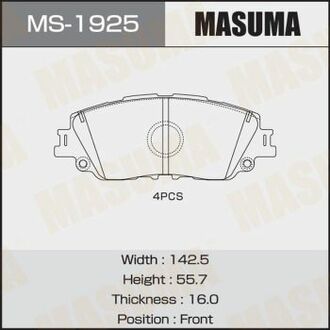 MS1925 MASUMA Колодка тормозная передняя Toyota CH-R (19-), Camry (17-), RAV 4 (19-) ()