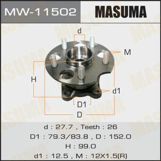 MW11502 MASUMA Ступица колеса заднього в сборе з подшипником Lexus RX 350 (05-09)/ Toyota Highlander (10-13), Venza (09-16) ()