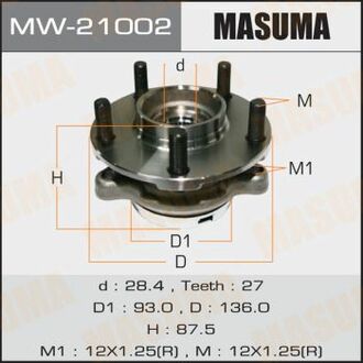 MW21002 MASUMA Ступица колеса переднего в сборе з подшипником Infinity FX 35 (02-12) G 37 (08-), M 37 (10-) 4WD ()