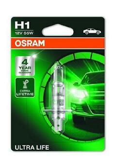 64150ULT-01B OSRAM Лампа Osram Ultra Life H1 55W 12V P14,5S (потроєний строк служби)(упаковка блістер)