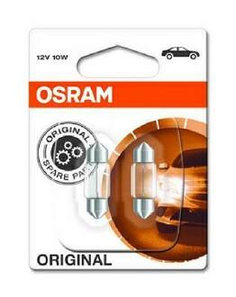 6438-02B OSRAM Лампа софітних допоміж. освітлення C10W 12V 10W SV8.5-8 (2 шт) blister (вир-во OSRAM)