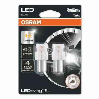 7507DYP-02B OSRAM Лампа светодиодная PY21W LED 12V 1W BAU15S LEDriving SL (blister 2шт) (пр-во )