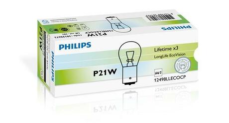 12498LLECOCP PHILIPS Лампа накалу P21W 12V 21W BA15s LongerLife EcoVision (вир-во Philips)