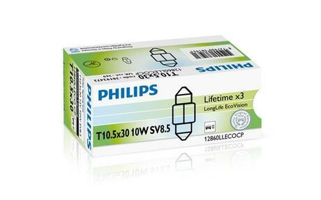 12860LLECOCP PHILIPS Лампа розжарювання 12V 10W SV8,5  LongerLife EcoVision (вир-во Philips)
