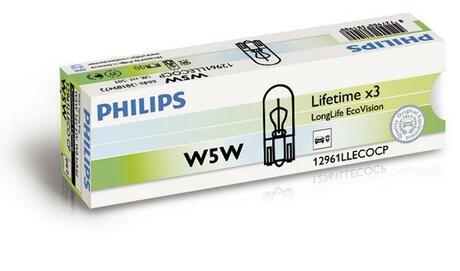 12961LLECOCP PHILIPS Лампа накалу W5W 12V 5WW2,1X9,5d  LongerLife EcoVision (вир-во Philips)