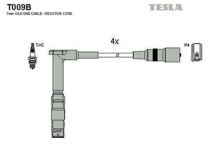 T009B TESLA Комплект кабелiв запалювання