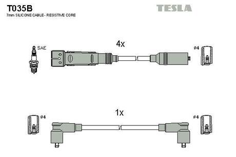 T035B TESLA Провода высоковольтные, комплект Vw Polo classic 1.6 (95-01),Vw Polo variant 1.6 (97-01) ()