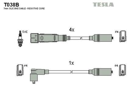 T038B TESLA Комплект кабелiв запалювання